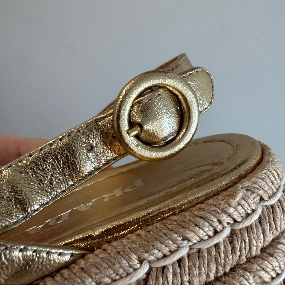 Prada Strappy Gold Leather Platform Espadrilles‎ Size 37.5 - Picture 9 of 9